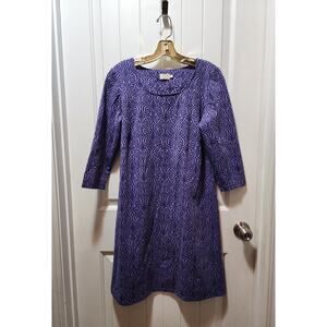 Katherine Way Tunic Dress Size M Purple Blue 3/4 Sleeve Casual Workwear Stretch